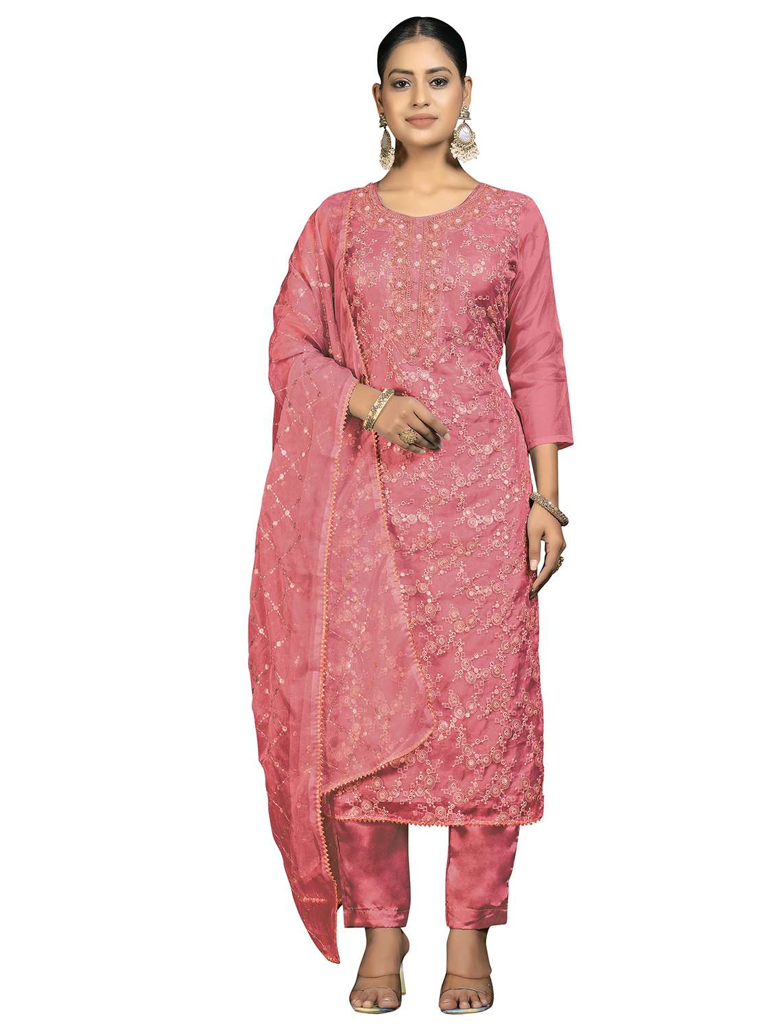 women solid with work unstitched suit set