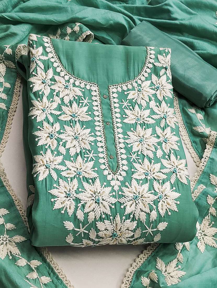 women solid with work unstitched suit set