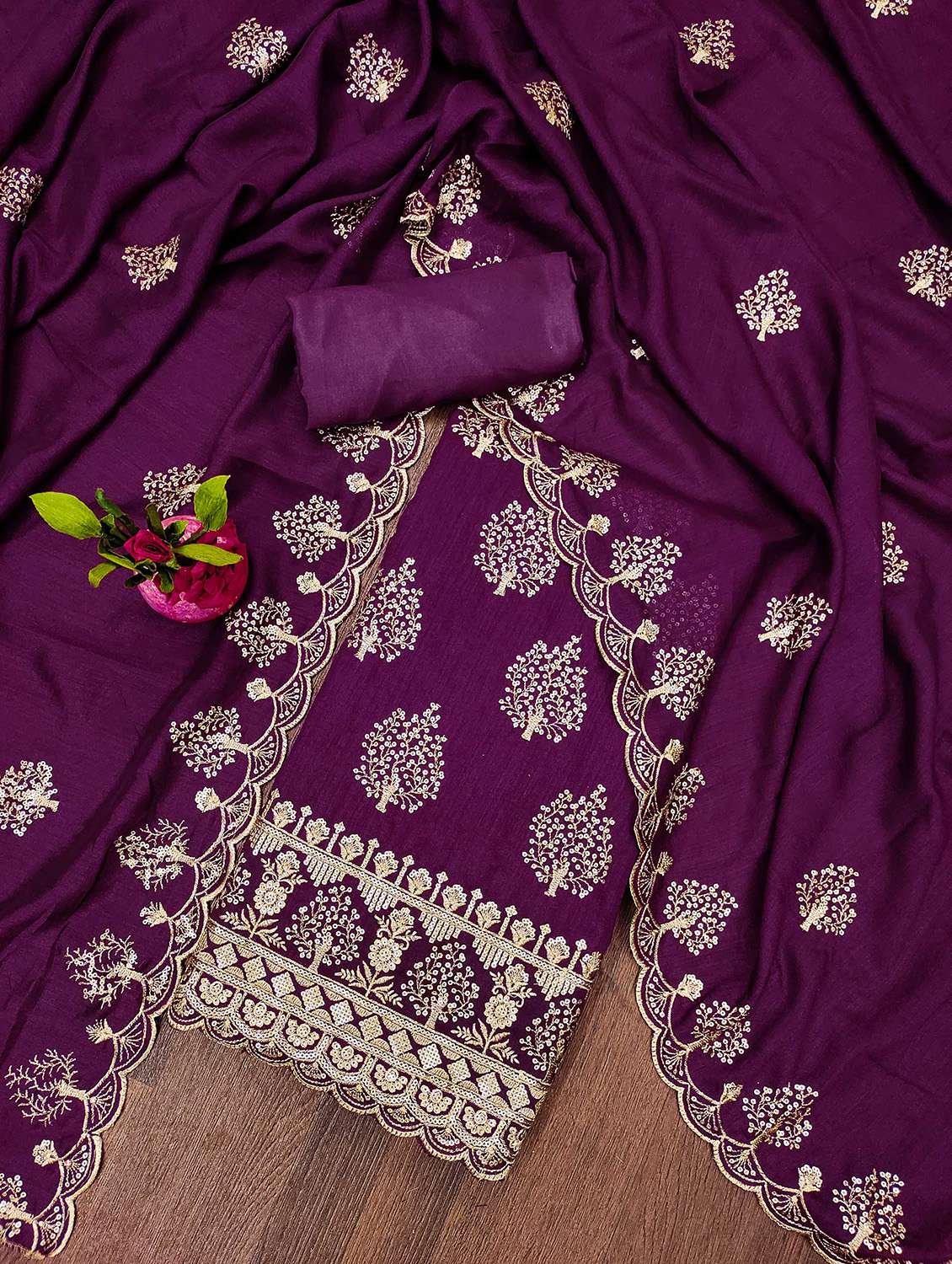 women solid with work unstitched suit set