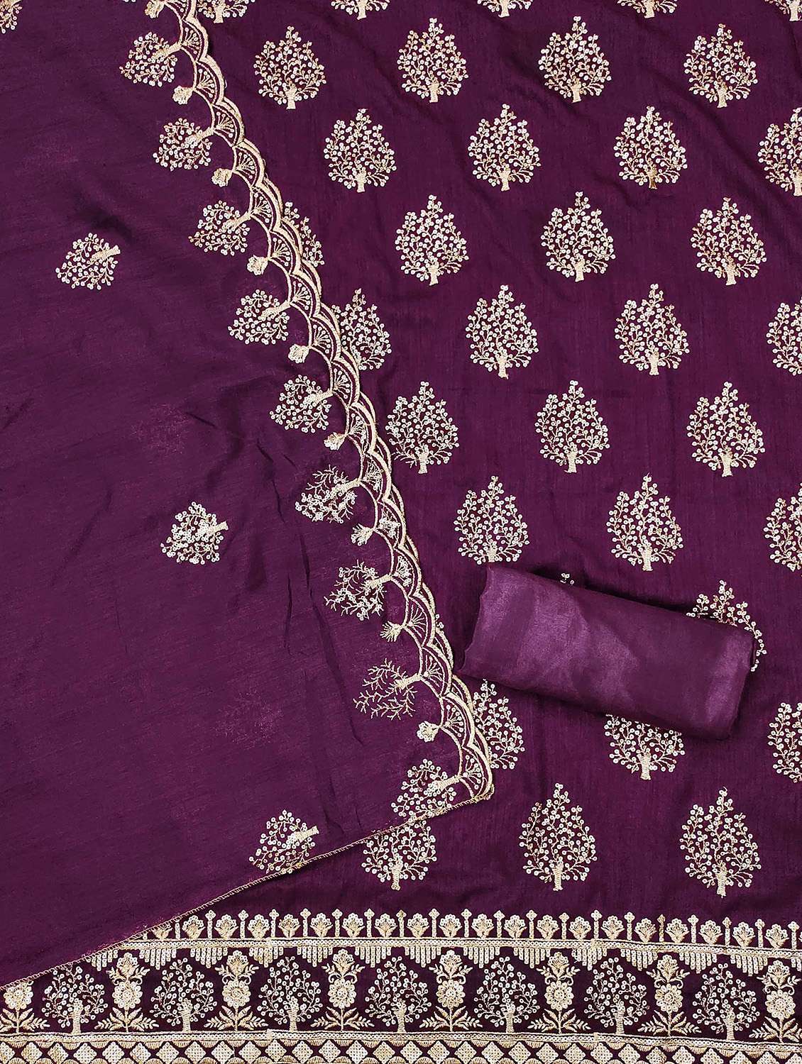Women Solid With Work Unstitched Suit Set - 22413881 -  Standard Image - 3