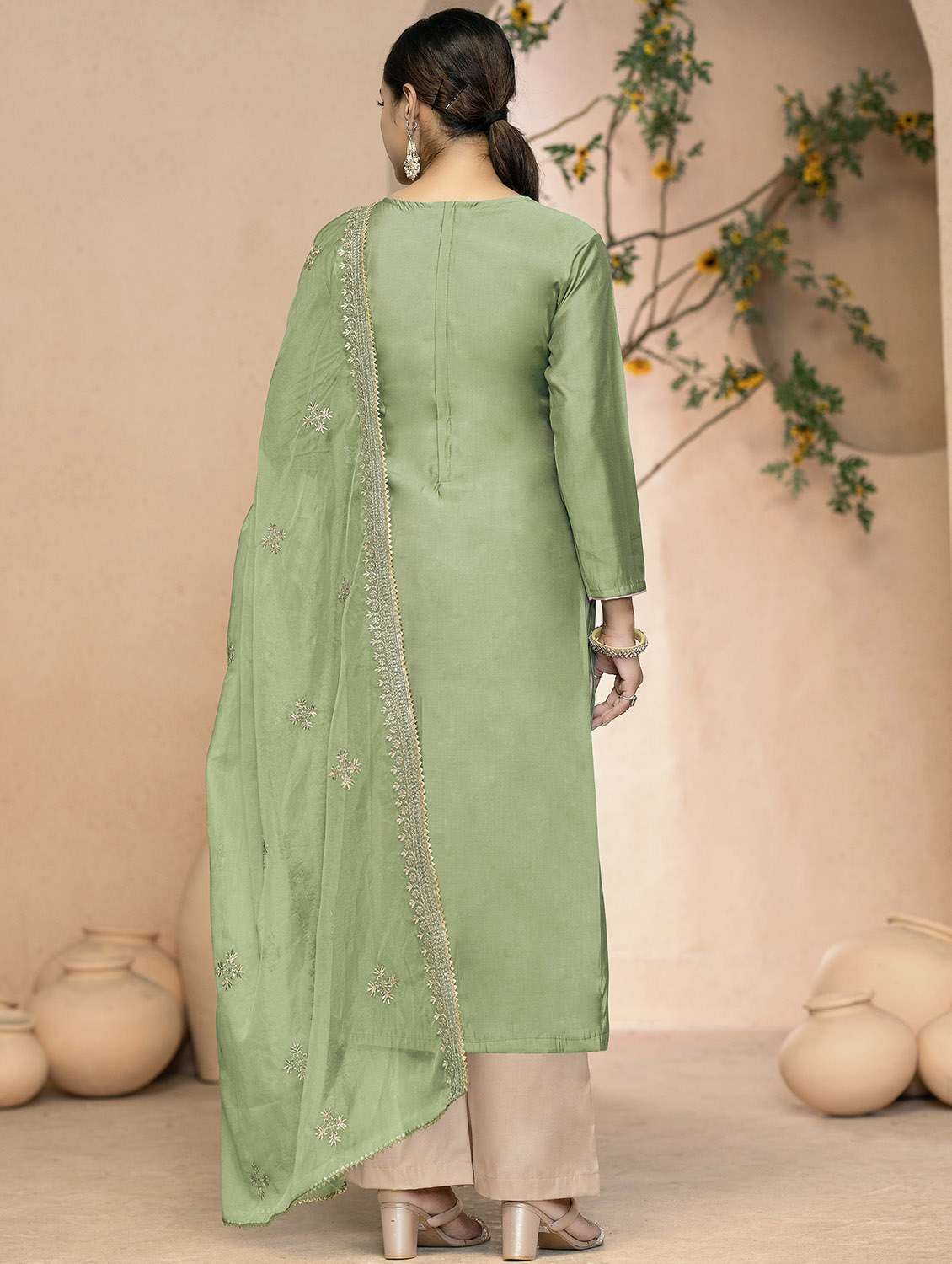 women solid with work embroidered unstitched suit set - 22413956 -  Standard Image - 3
