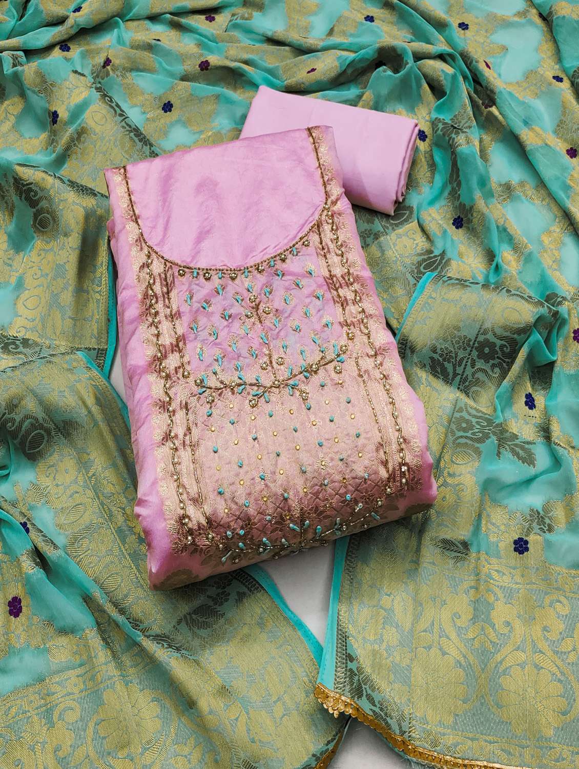 women self design embroidered unstitched suit set