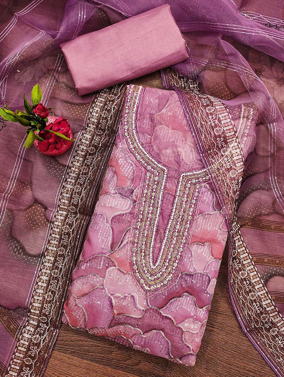 women printed embroidered unstitched suit set