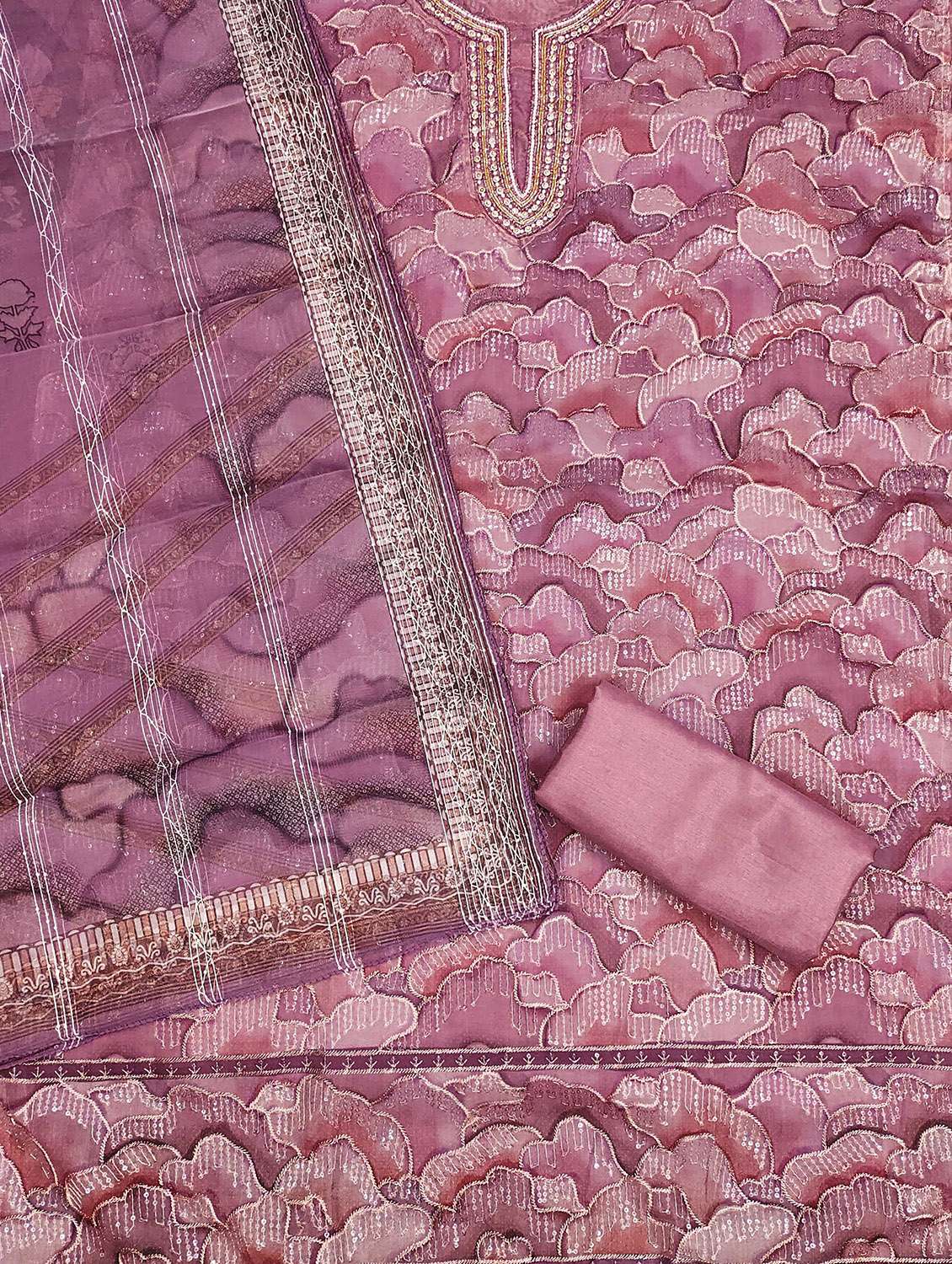 Women Printed Embroidered Unstitched Suit Set - 22414016 -  Standard Image - 3
