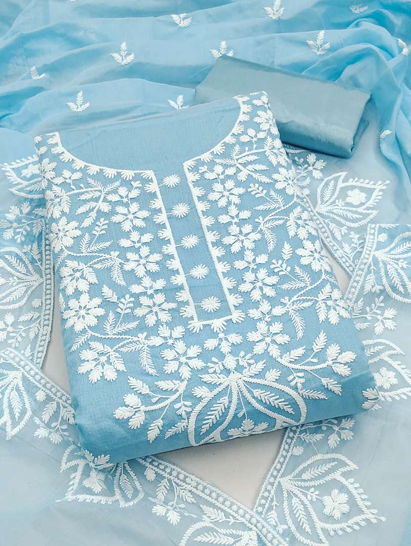 women solid with work unstitched suit set