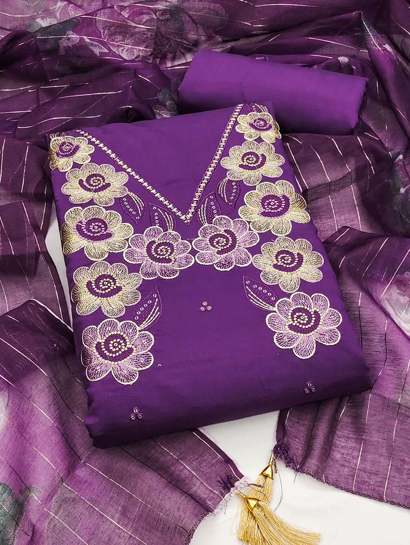 women solid with work unstitched suit set