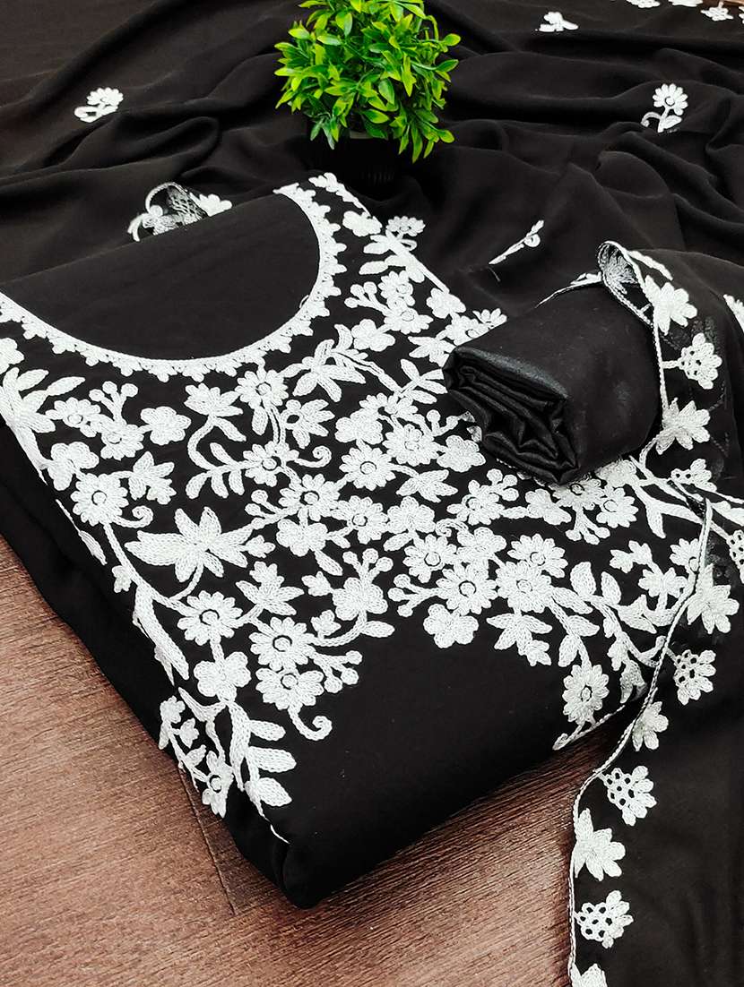 women solid with work unstitched suit set