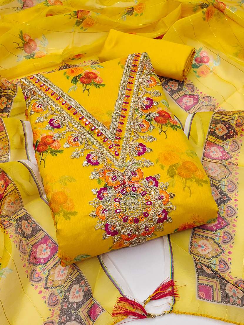 women floral printed embroidered unstitched suit set