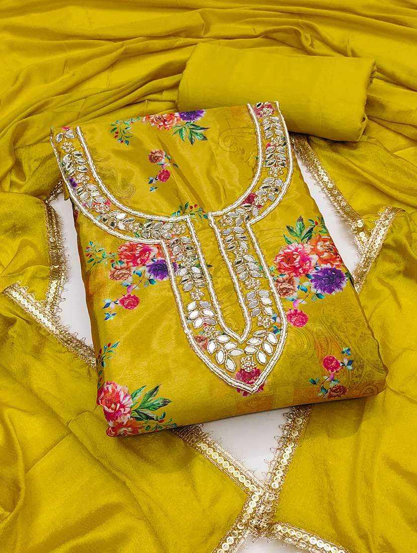 women floral printed embroidered unstitched suit set