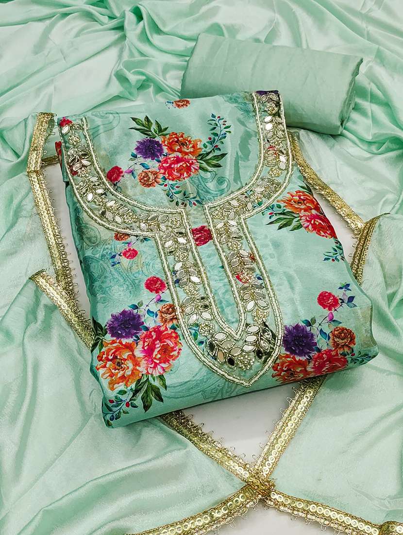 women floral printed embroidered unstitched suit set