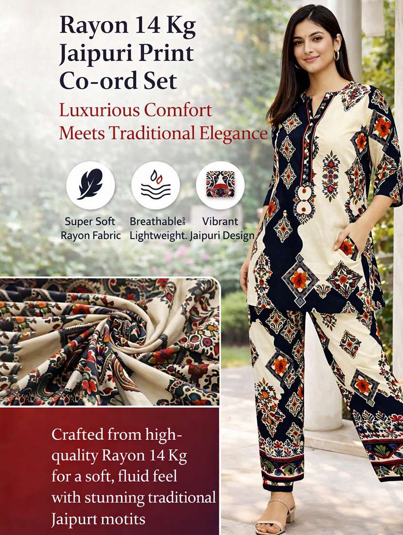 women printed three quarter sleeve ethnic co-ord set - 22416283 -  Standard Image - 5