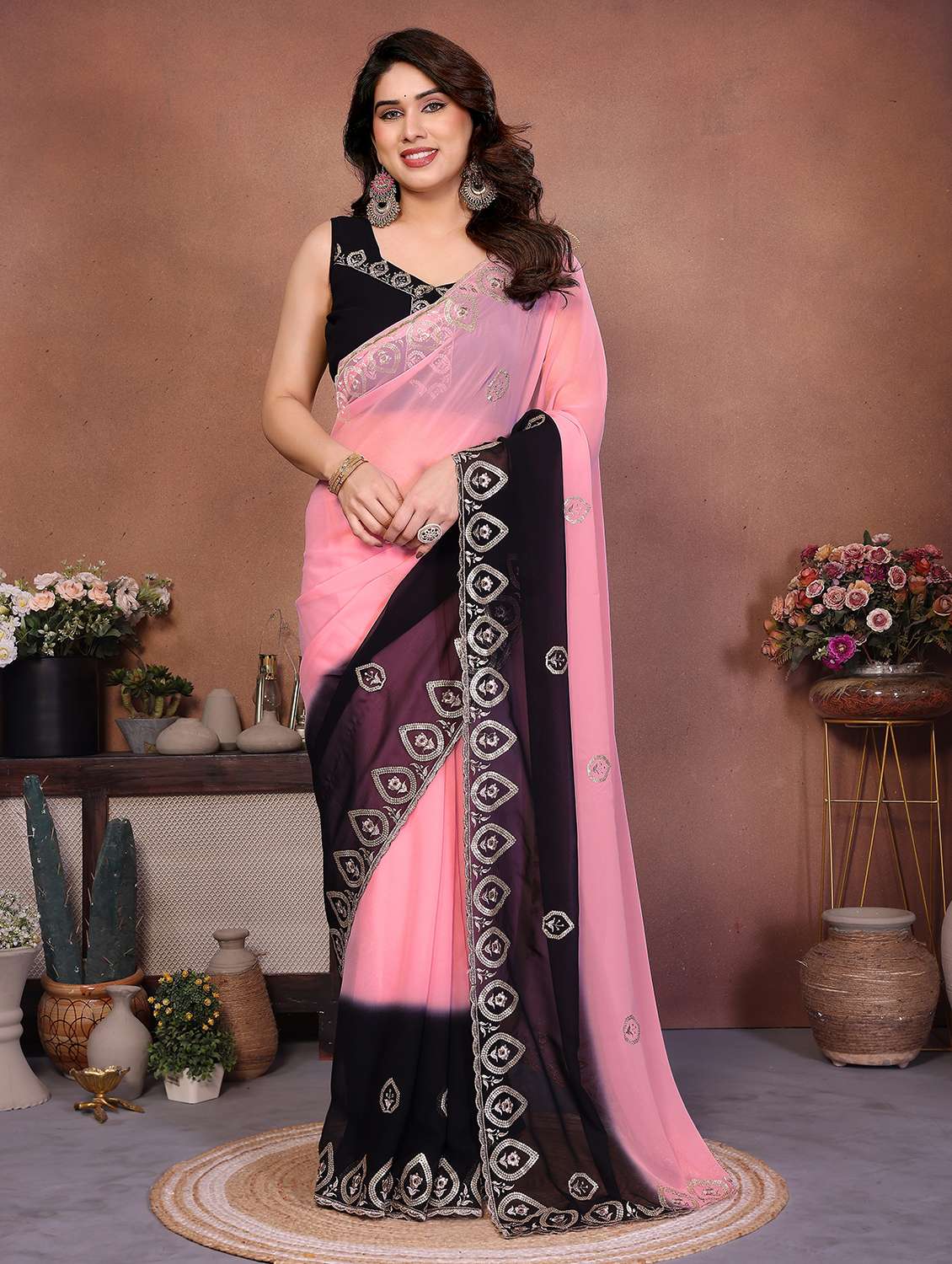 women ombre embroidered saree with blouse