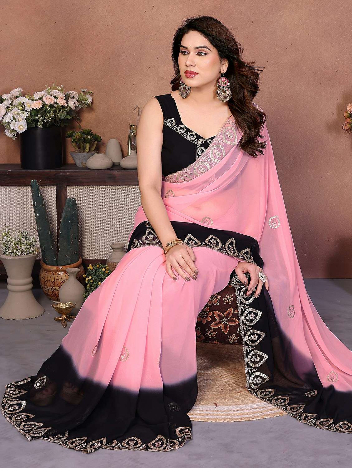 women ombre embroidered saree with blouse - 22416306 -  Standard Image - 3