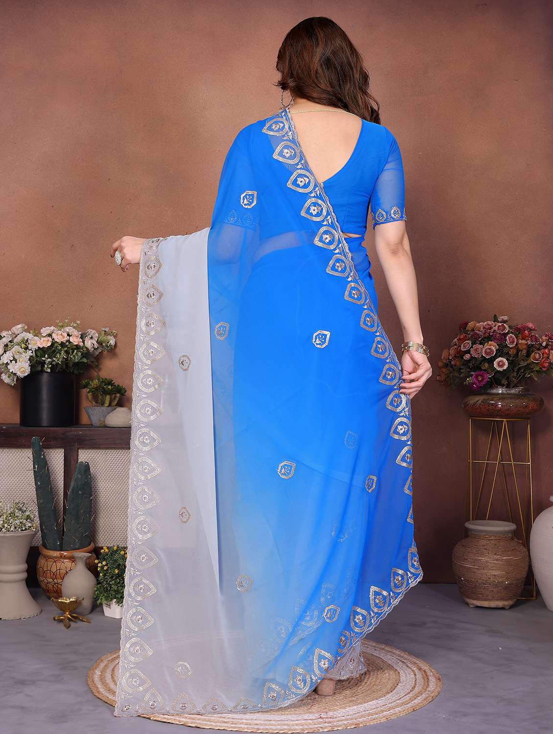 women ombre embroidered saree with blouse - 22416307 -  Standard Image - 3
