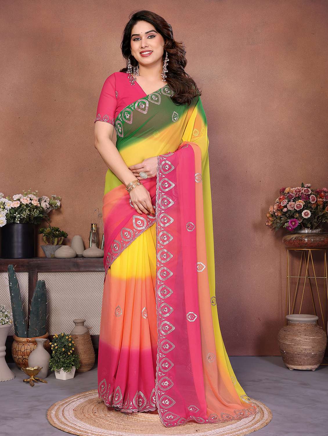 women ombre embroidered saree with blouse