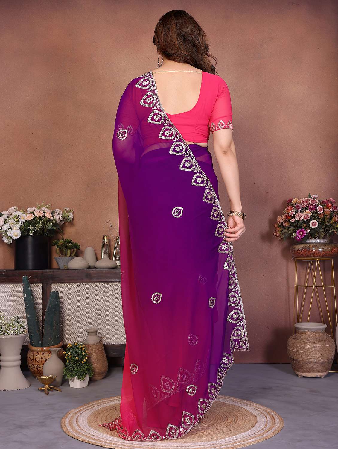 women ombre embroidered saree with blouse - 22416309 -  Standard Image - 3