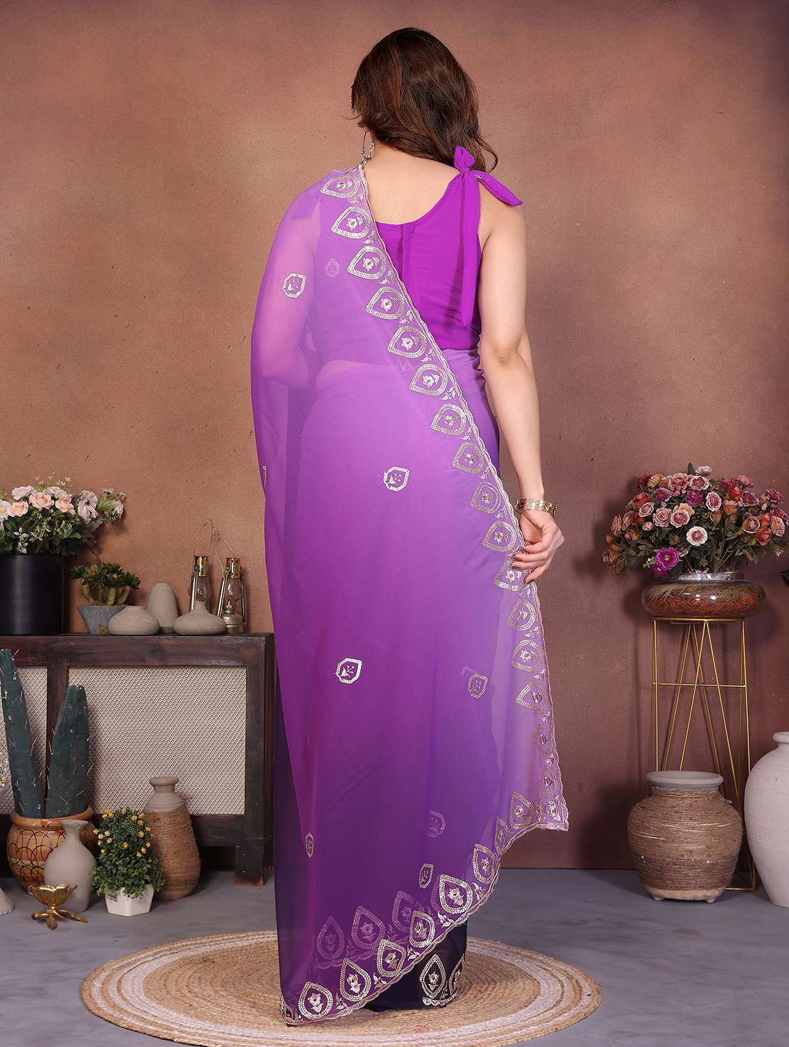 women ombre embroidered saree with blouse - 22416310 -  Standard Image - 3