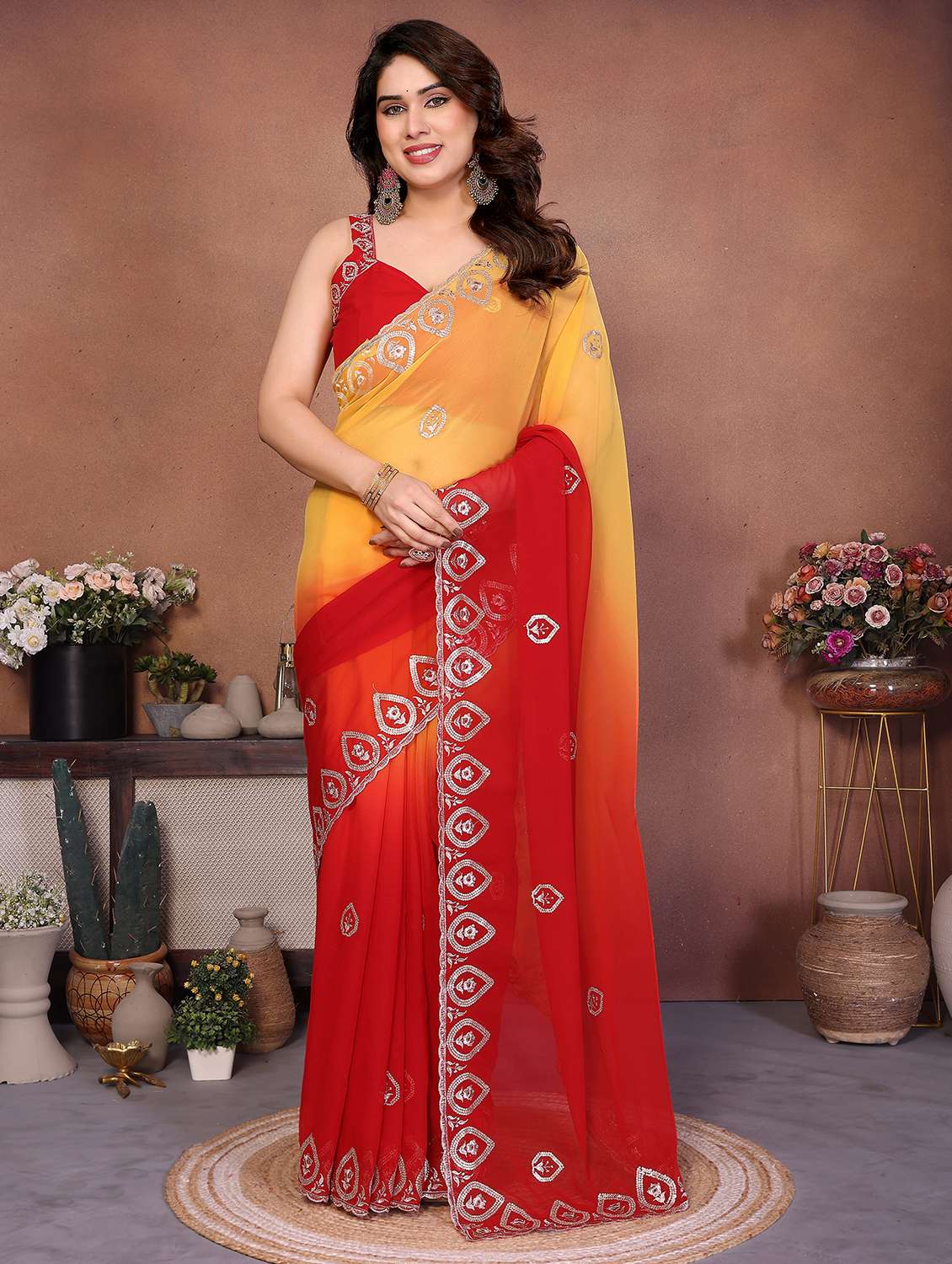 women ombre embroidered saree with blouse