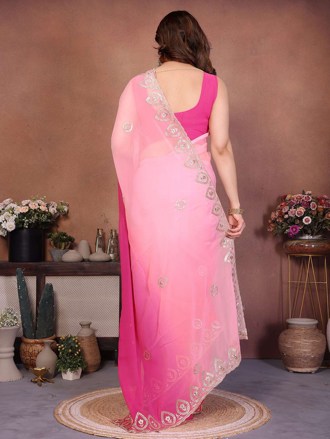 women ombre embroidered saree with blouse - 22416312 -  Standard Image - 3