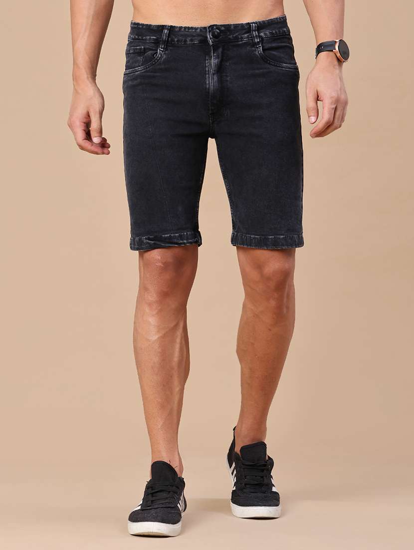 men washed mid rise slim fit denim shorts