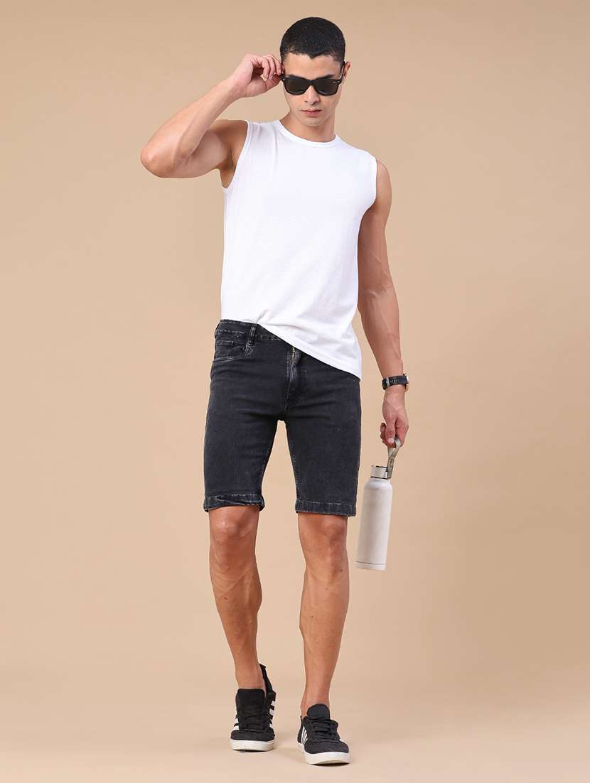 Men Washed Mid Rise Slim Fit Denim Shorts - 22417323 -  Standard Image - 5