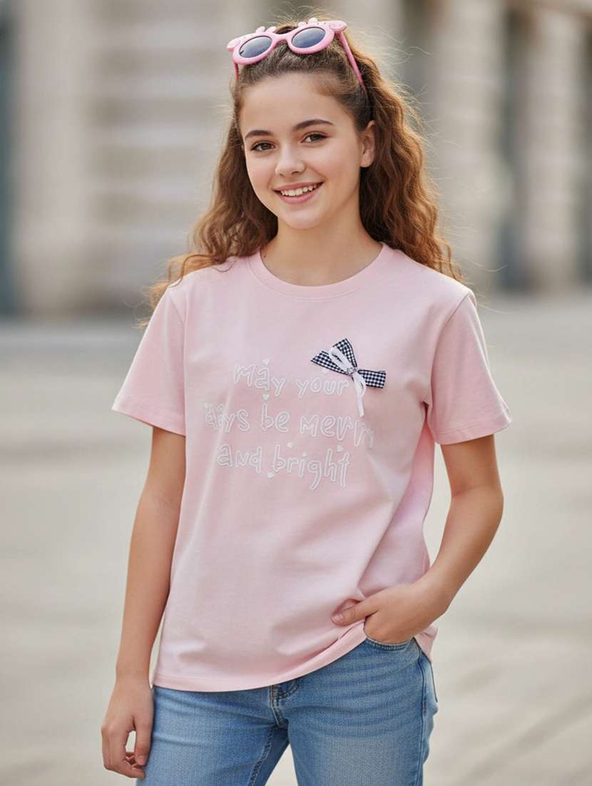 girls printed short sleeves regular fit t-shirt