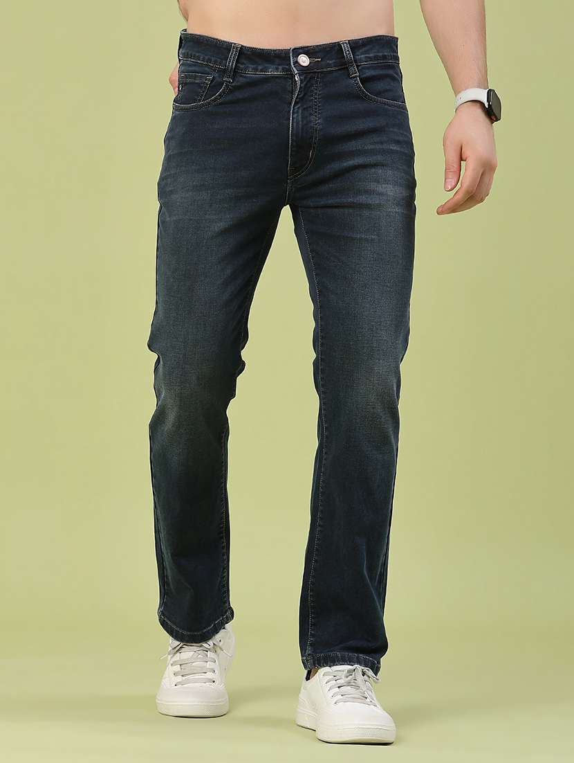 men washed mid rise full length slim fit jeans