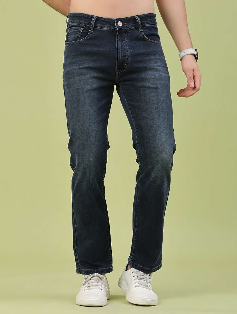 men washed mid rise full length slim fit jeans