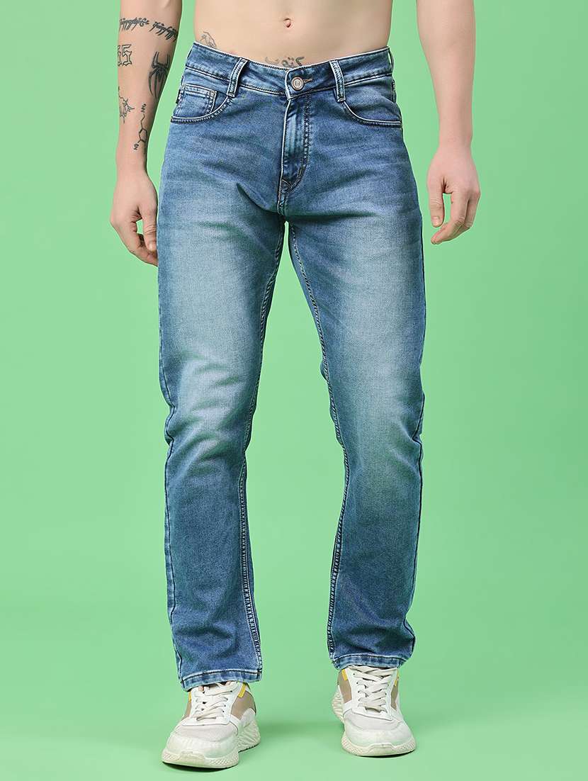 men washed mid rise full length slim fit jeans