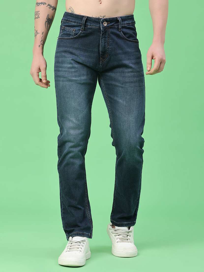 men washed mid rise full length slim fit jeans