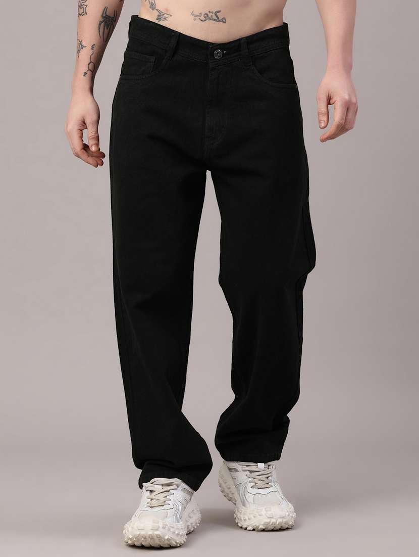 men plain mid rise full length baggy jeans