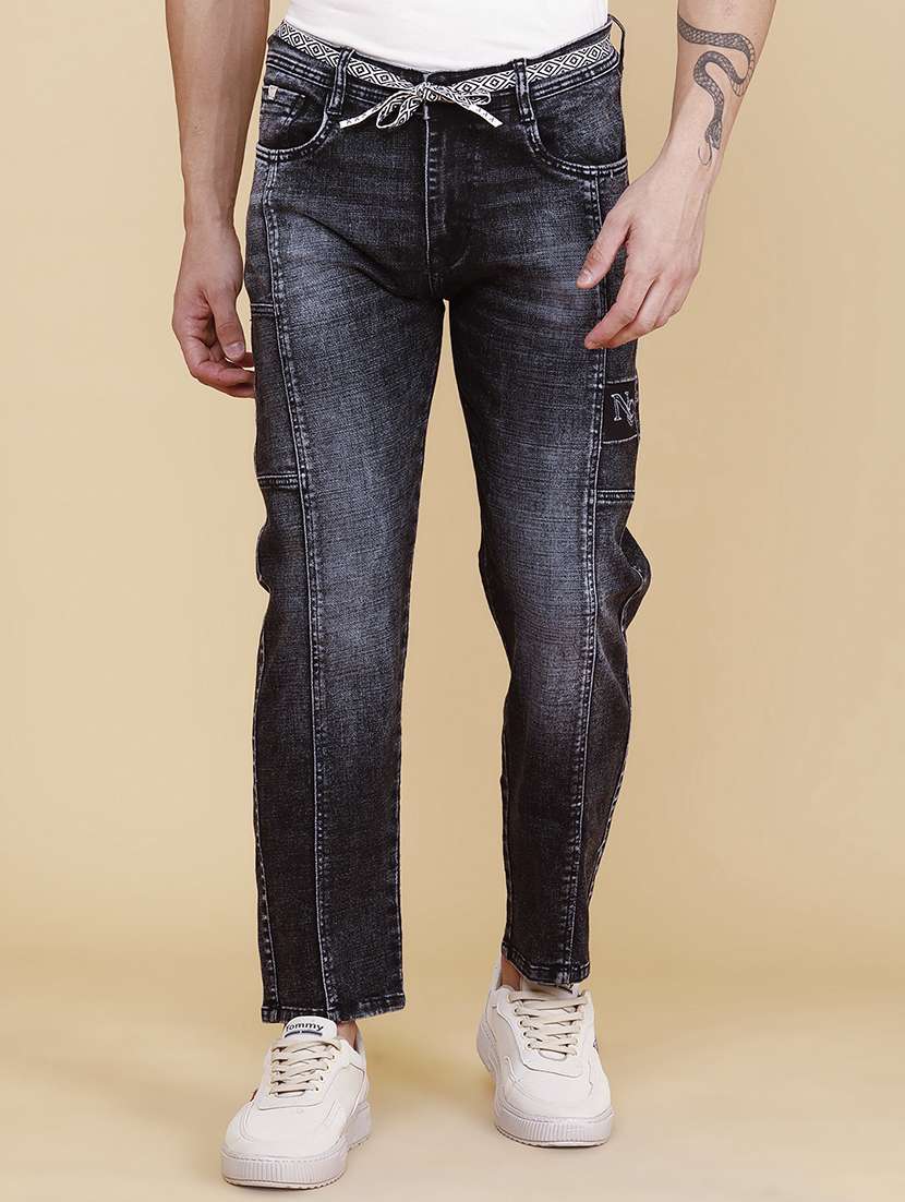 men washed mid rise ankle length slim fit jeans