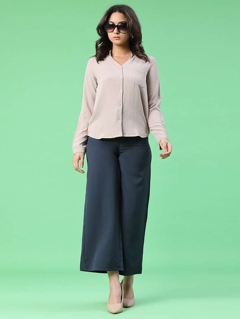 women solid long sleeves collared shirt - 22417574 -  Standard Image - 5