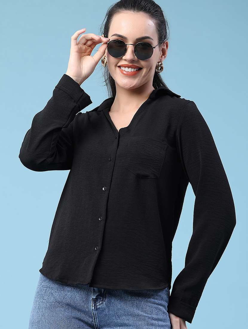 women solid collared regular shirt
