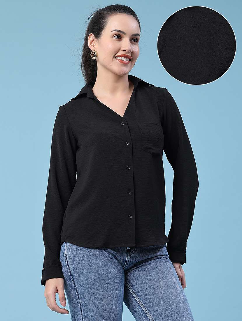 women solid collared regular shirt - 22417576 -  Standard Image - 5