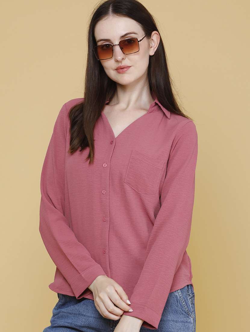 women solid collared regular shirt