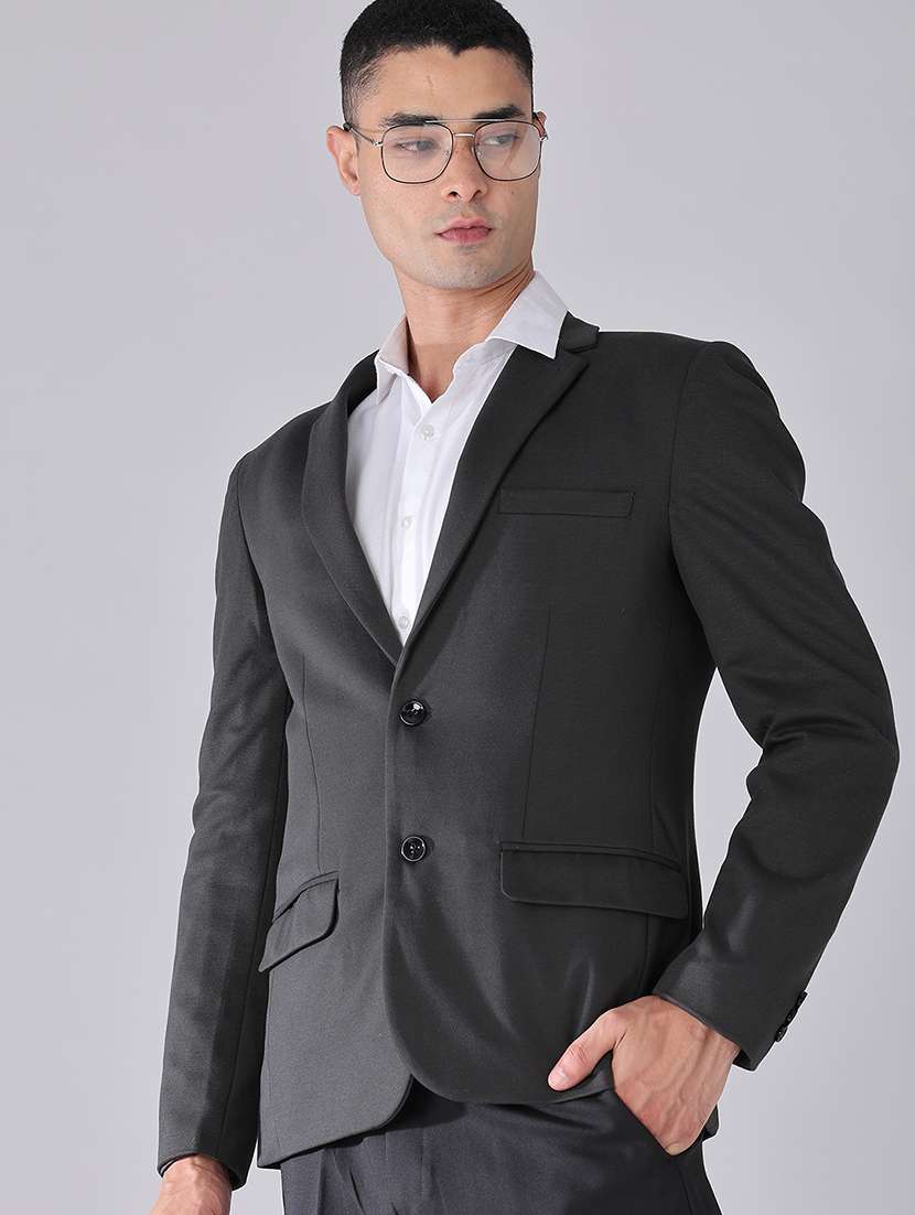 men solid lapel collared 2 piece suit set