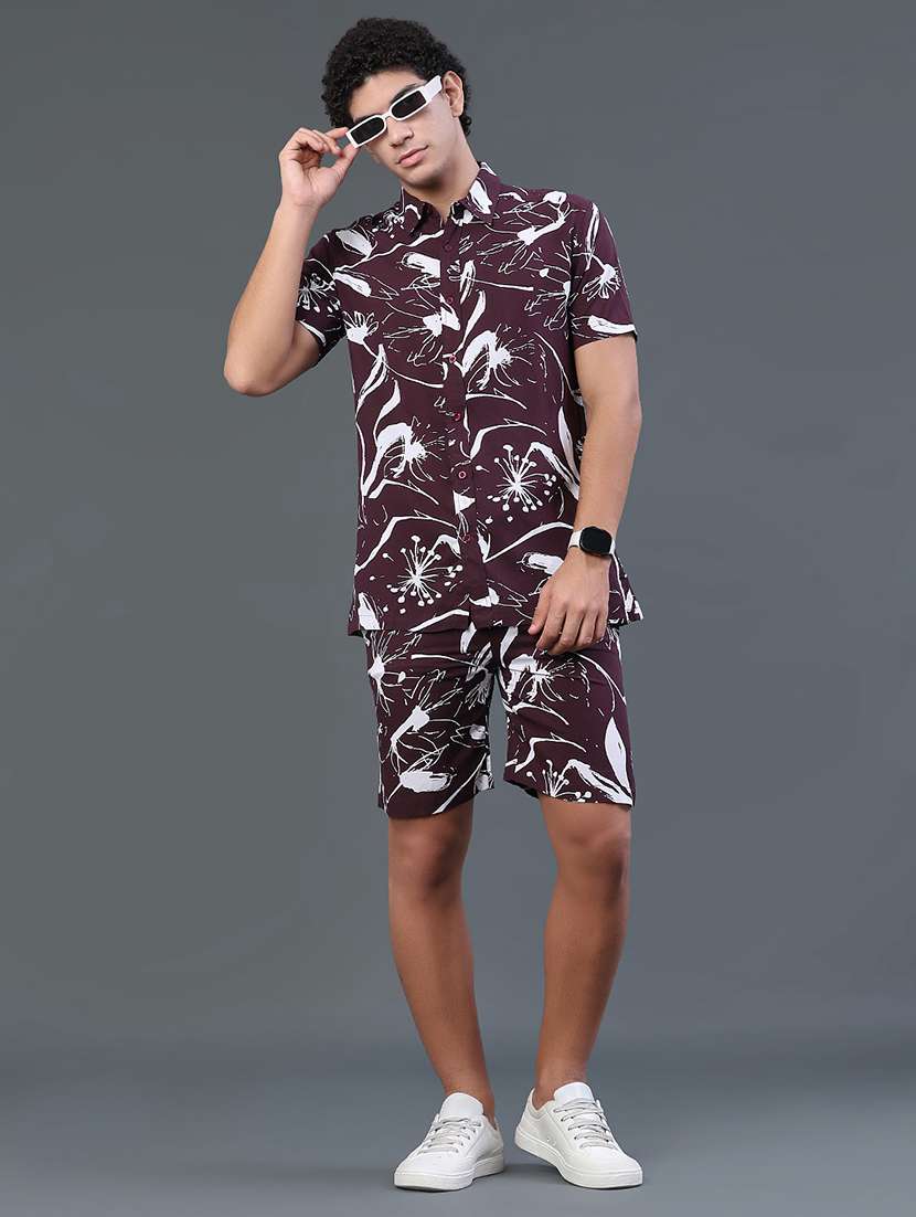 men printed short sleeves shirt and shorts co-ord set
