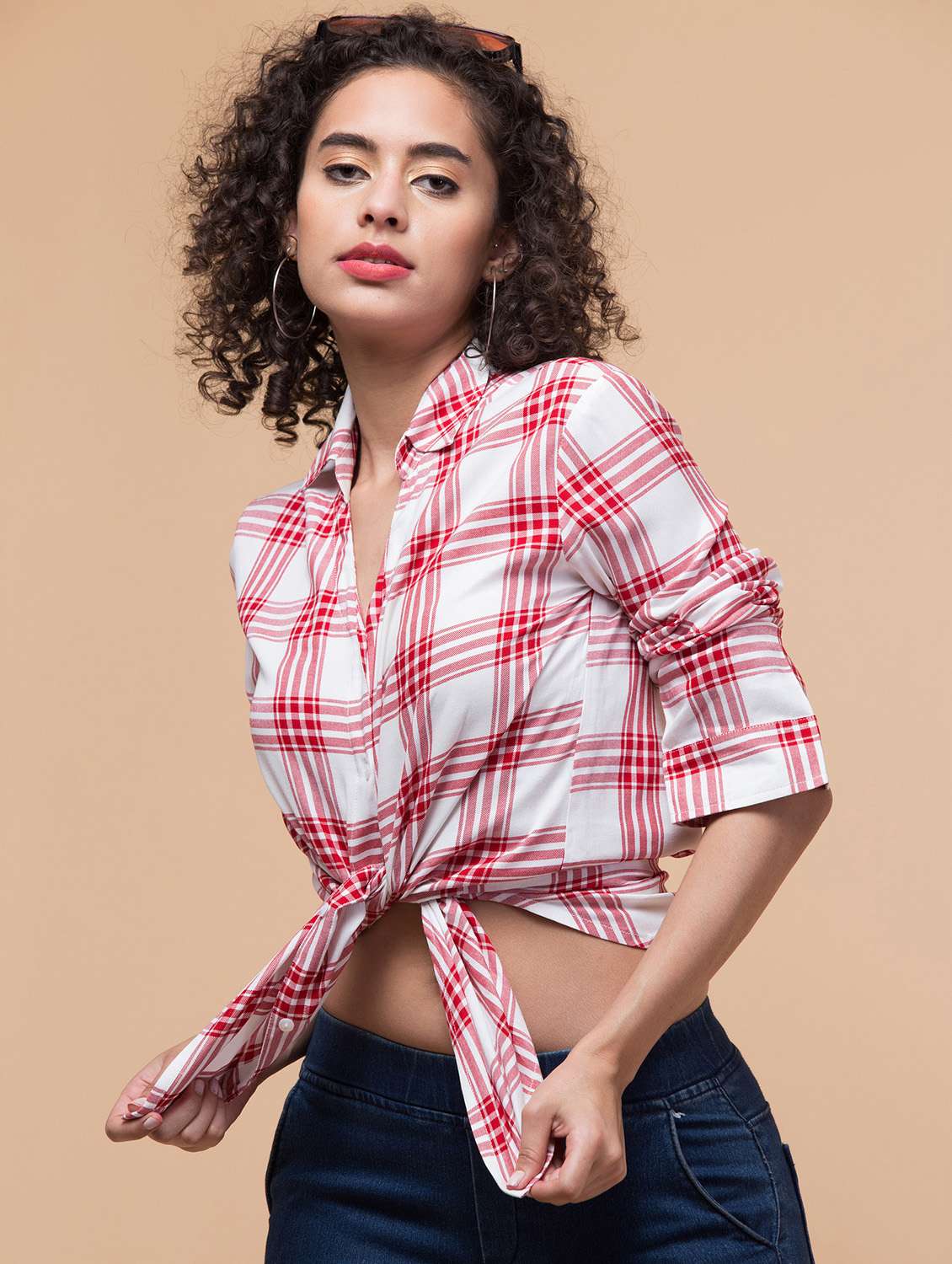 women checkered long sleeve shirt