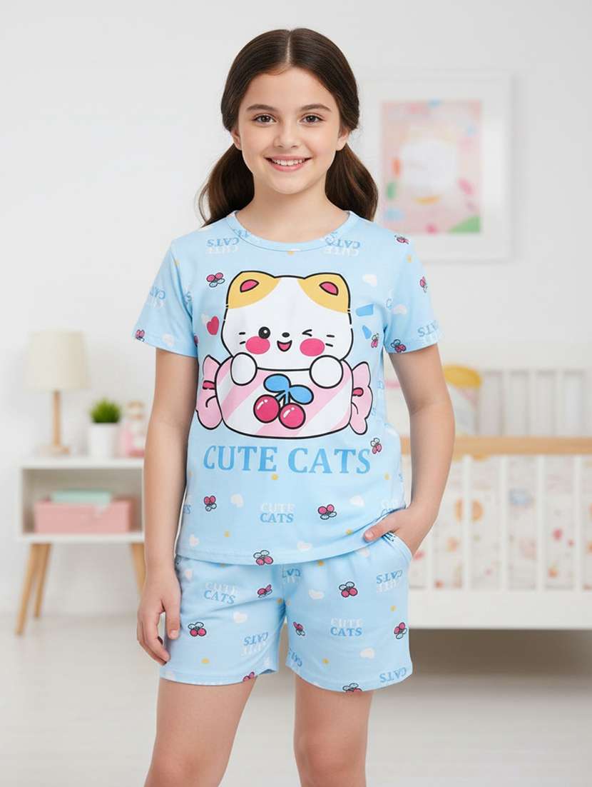 blue  cotton shorts set nightwear