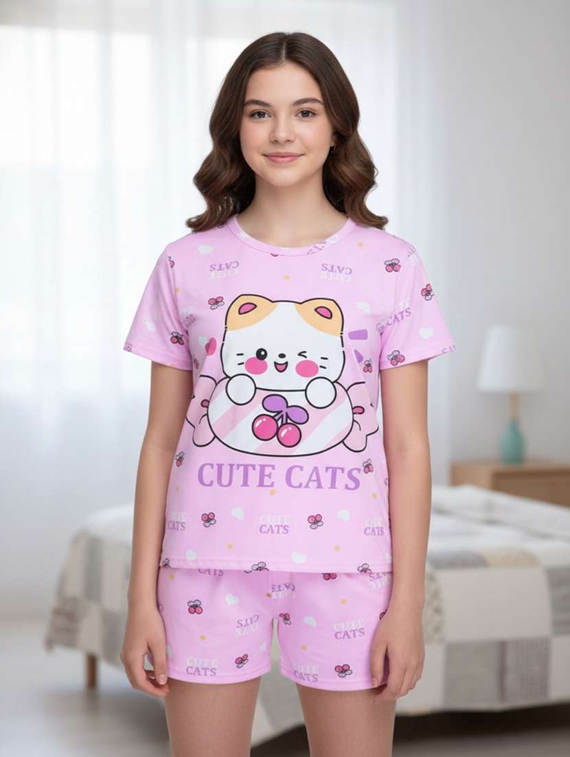 pink  cotton shorts set nightwear