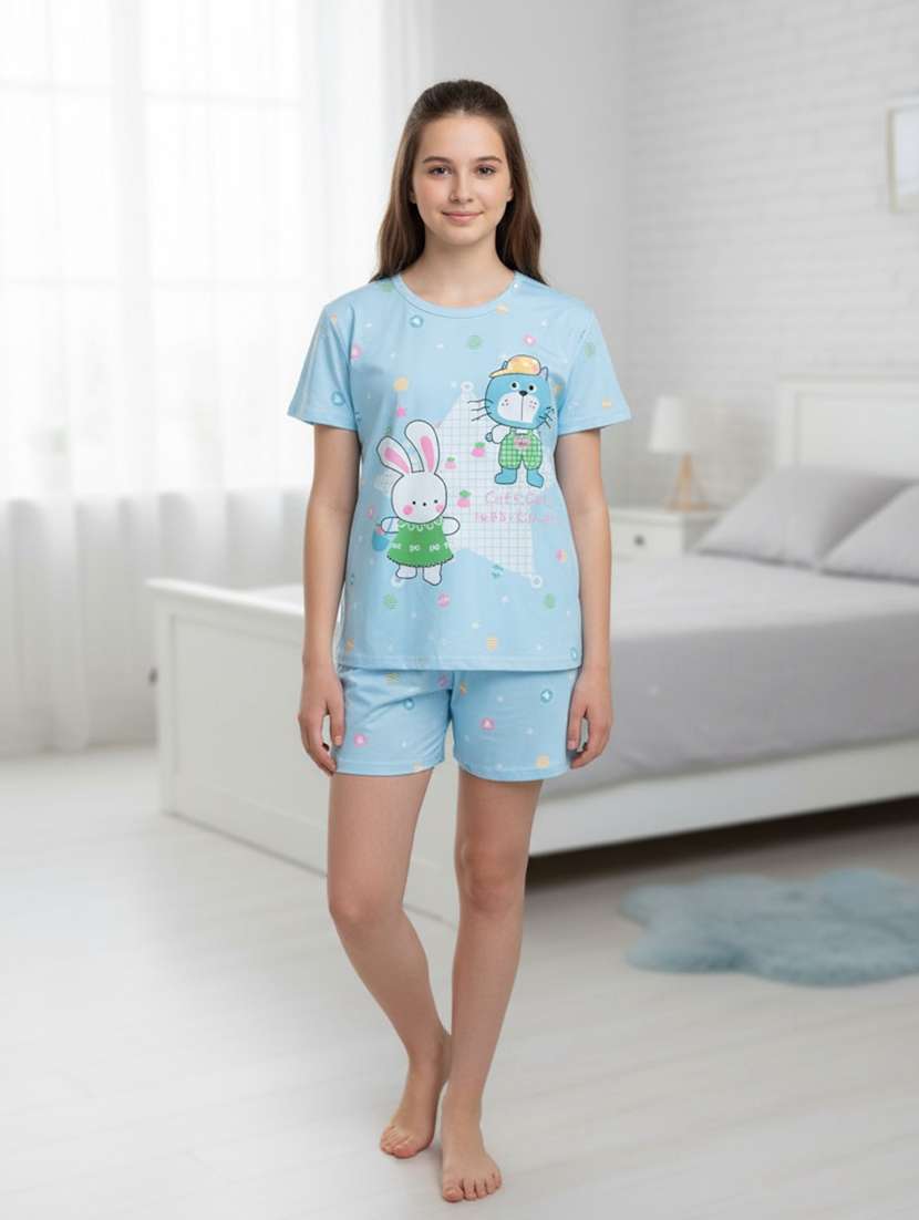 blue  cotton shorts set nightwear