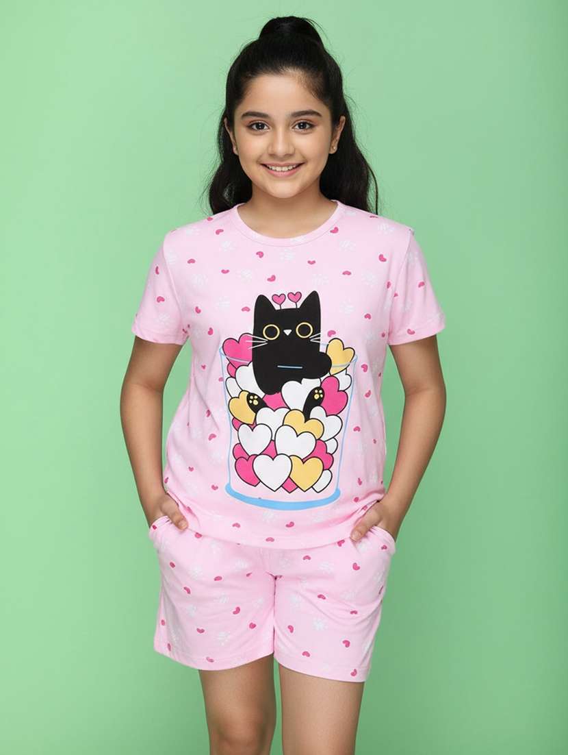 pink cotton shorts set nightwear