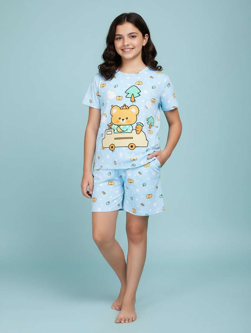 blue cotton shorts set nightwear
