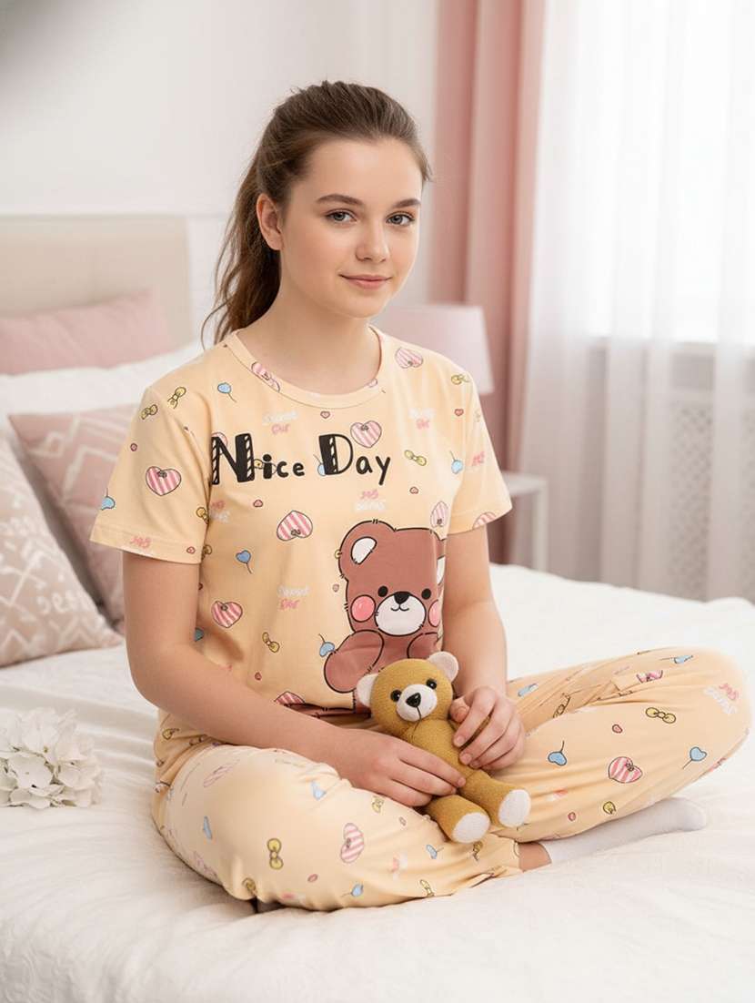 beige  cotton pyjama set nightwear