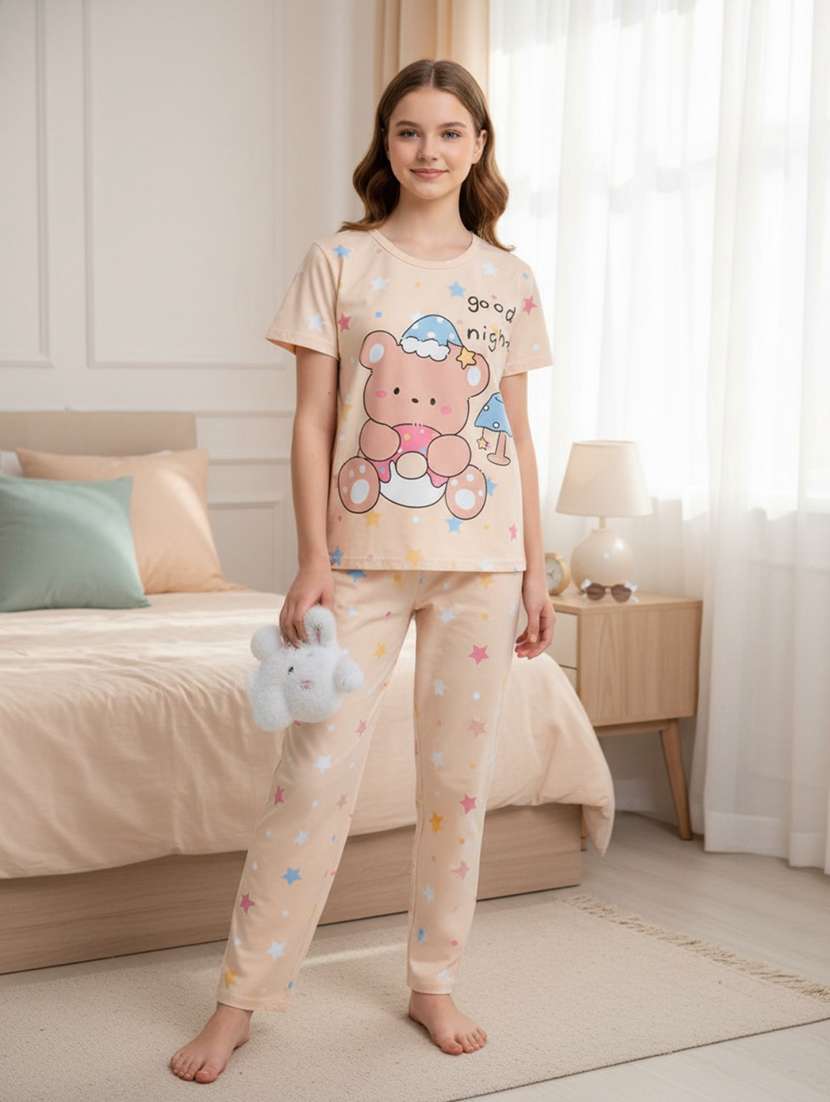 beige  cotton pyjama set nightwear