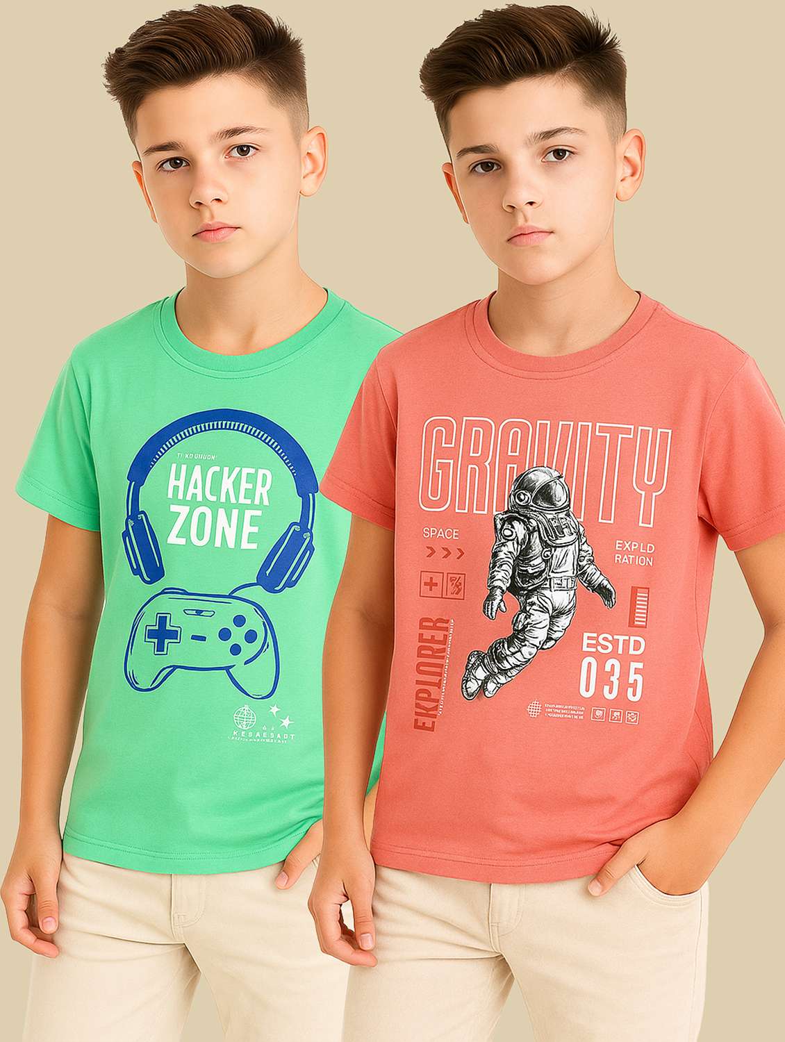 boys pack of 2 round neck t-shirt