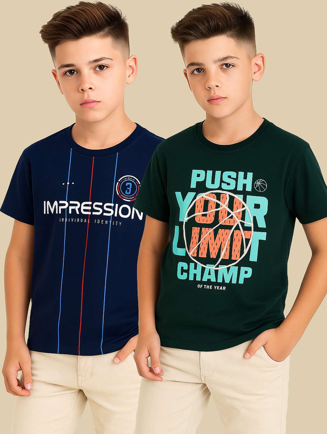 boys pack of 2 round neck t-shirt