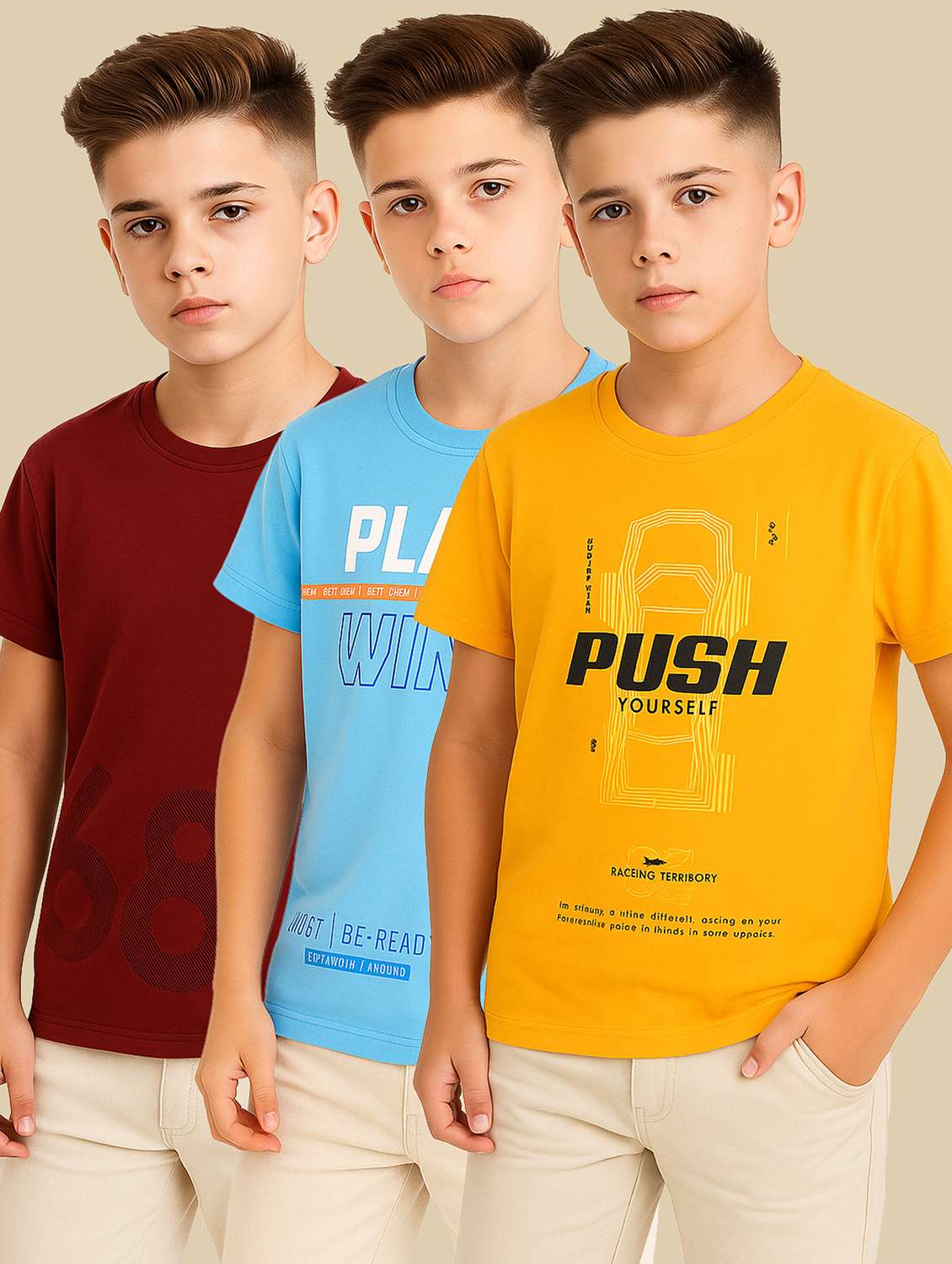boys pack of 3 round neck t-shirt