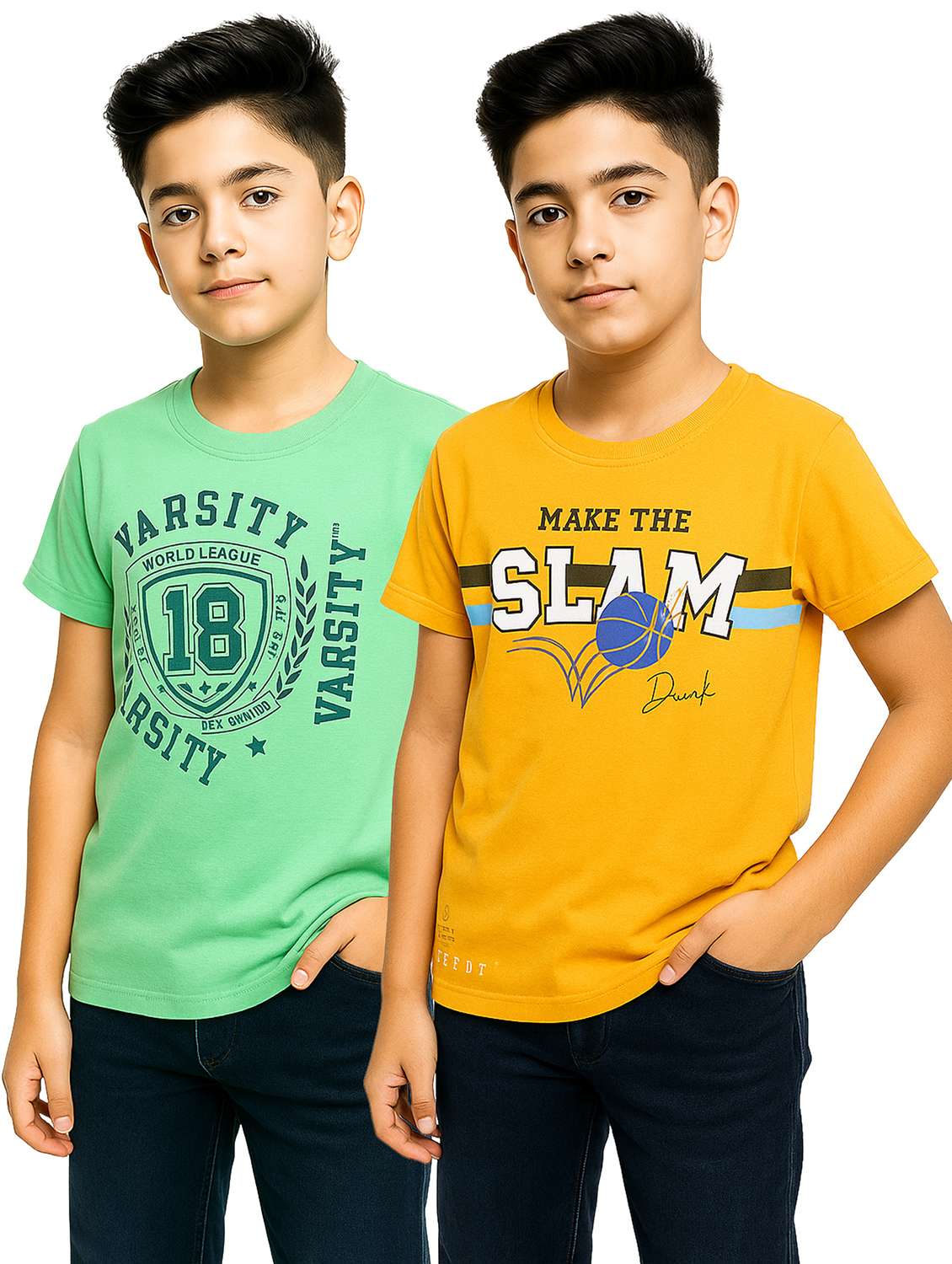 boys pack of 2 printed round neck t-shirt